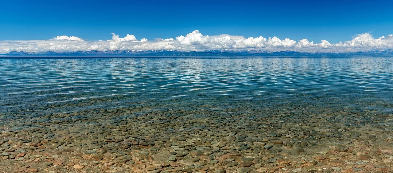 landskap, natur, sjön, världen 2 a clear lake, lugn, sprida, klar himmel, mittemot banken, fax sjön, mongoliet
